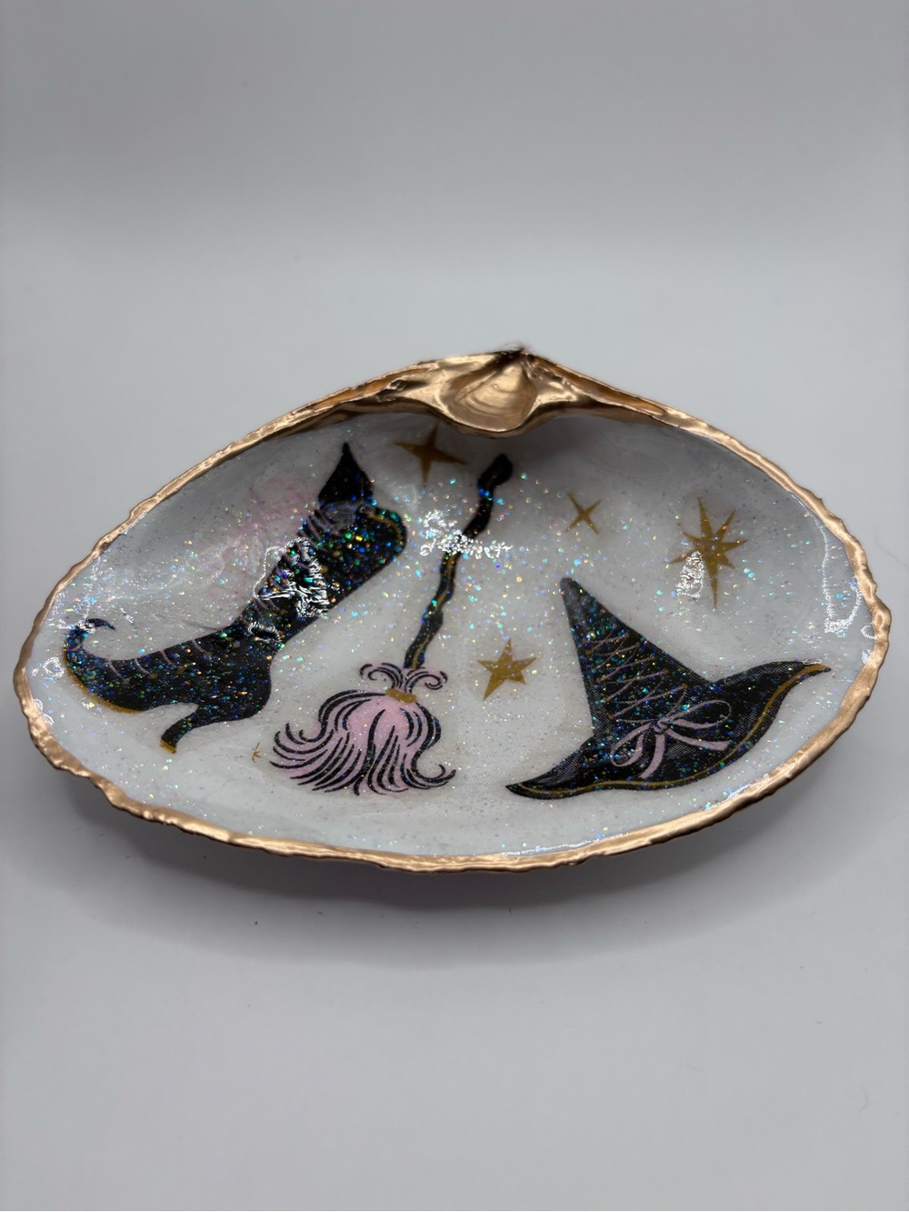 Witchy Décor Trinket Shell Dish with Glittery Witch Motifs - Picture 2 of 4